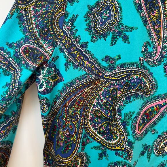 Talbots Women’s S Paisley Button Up Shirt Stretch Cotton Turquoise Classic EUC - Picture 7 of 9